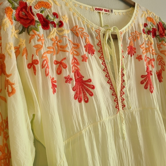 *SOLD* Johnny Was Leemon Embroidered Tunic Top Sheer Gauzy Shirt XS - Picture 5 of 15